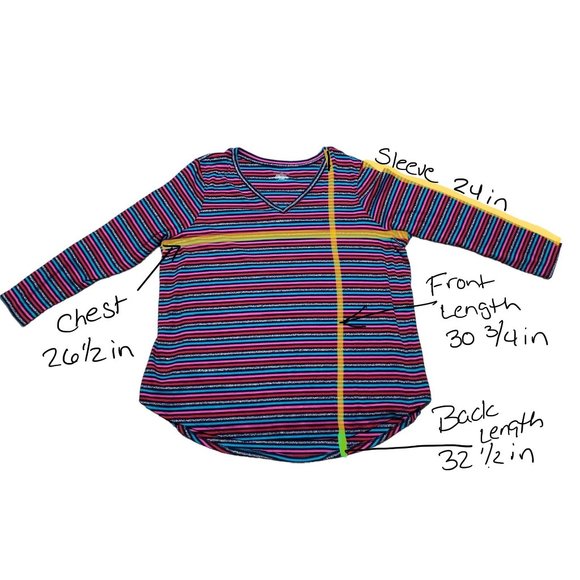 Lane Bryant Multicolored Striped V Neck Long Sleeve T-Shirt Top Size 22/24 - Picture 2 of 9